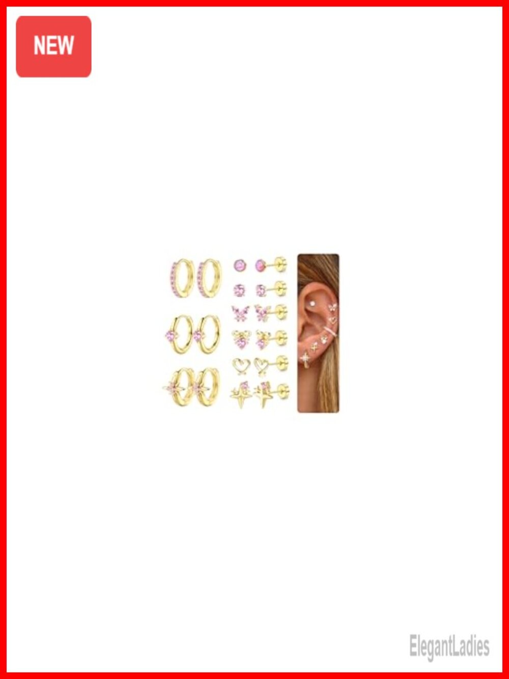 Hypoallergenic 14K Gold Plated Stainless Steel Flat Back Stud Hoop Earrings Set